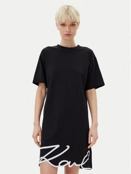 Рокля Karl Lagerfeld къса с уголемена кройка черно