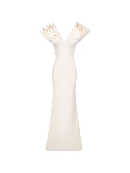 Sukienka maxi Gaby Charbachy z dekoltem w serek z falbankami garniturowa biała