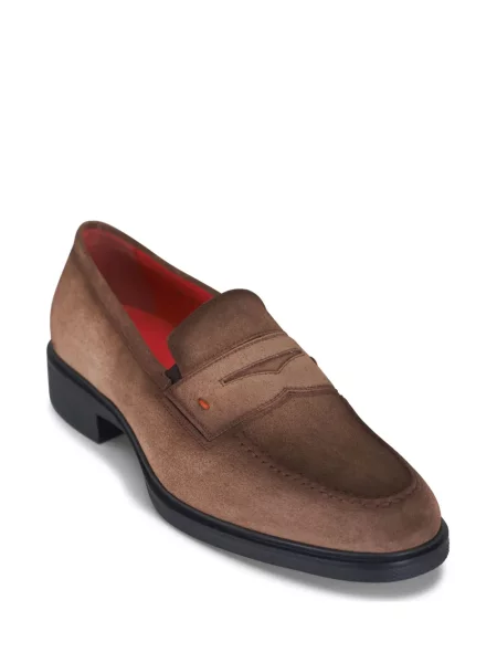 Pantofi loafer Santoni din piele de căprioară maro