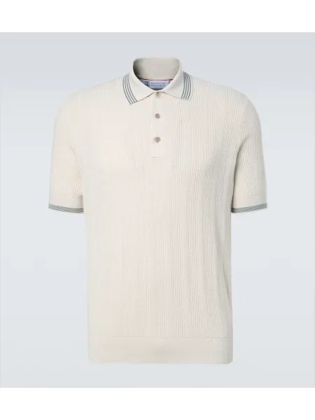 Tricou polo Brunello Cucinelli tricotate alb