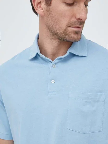 Тениска с яка с лен Polo Ralph Lauren с изчистен дизайн синьо