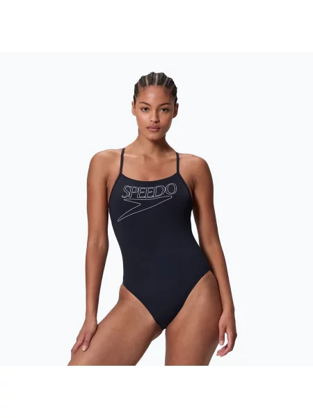 Дамски цял бански костюм Speedo Endurance+ Logo Thin Strap anthracite черно