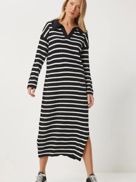 Happiness İstanbul Rochie tricotat negru alb