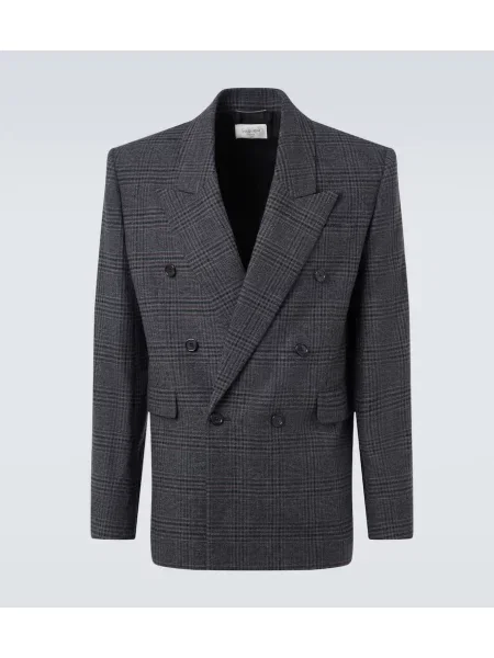 Sacou Saint Laurent de lână în carouri gri