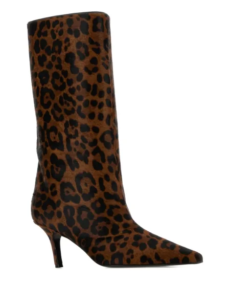 Botine Amina Muaddi cu imagine cu imprimeu animal print maro