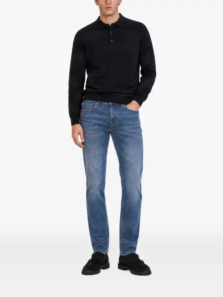 Tricou polo Boss de lână negru