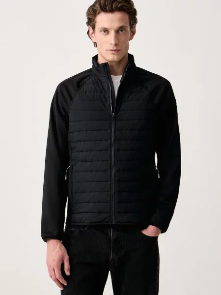Skechers geacă de tranziție pentru bărbați HOODLESS HOODIE HYBRID JACKET negru