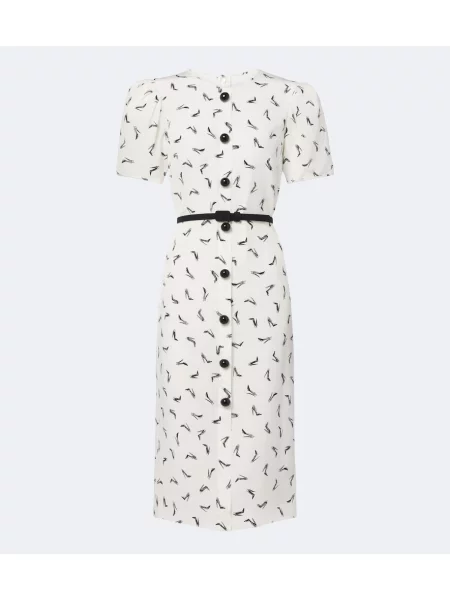 Cu centură rochie midi Carolina Herrera de mătase alb