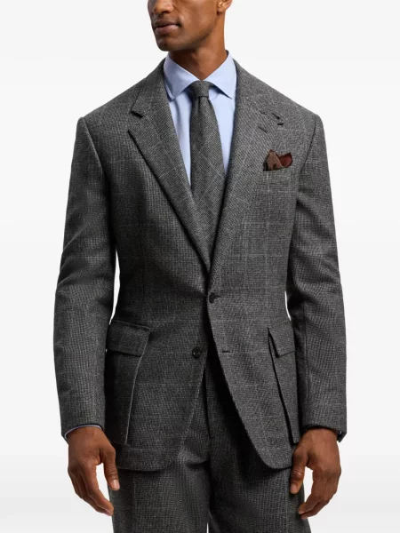 Sacou Ralph Lauren Purple Label de lână în carouri gri