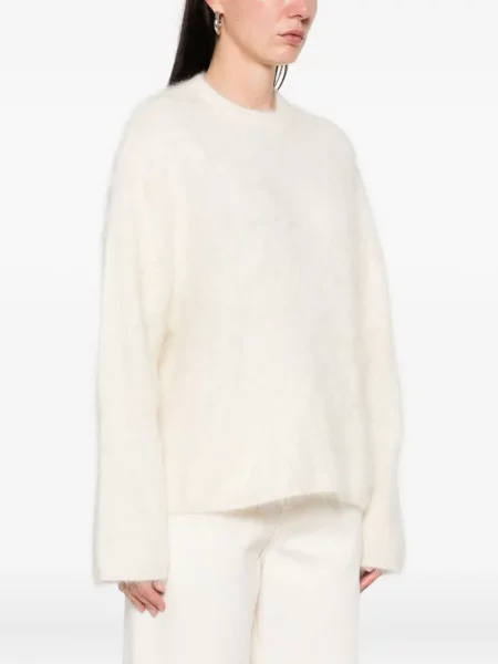 Pulover Soft Goat cu decolteu rotund lung alb