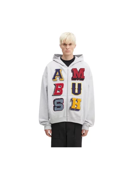 AMBUSH bluza Zip Up Sweatshirt z kapturem z aplikacją szary