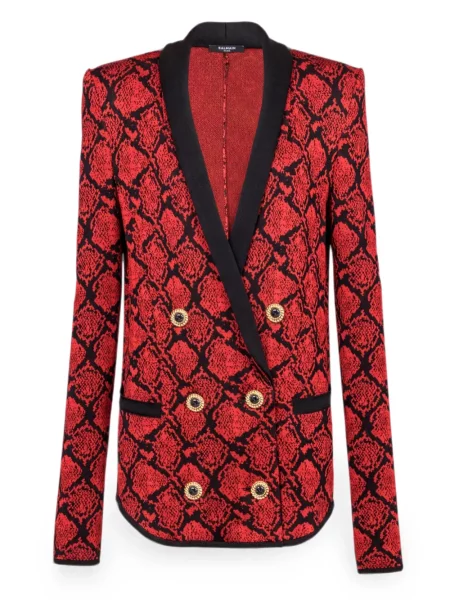 Dvouřadé sako Balmain s hadím vzorem červené