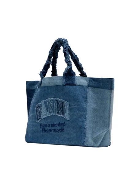 Shopperka Ganni z logo niebieska