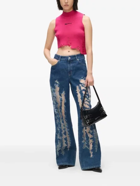 Top Karl Lagerfeld Jeans zdrențuiți roz