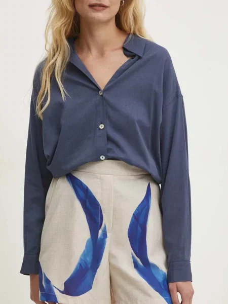 Къс панталон Answear Lab с висока талия синьо