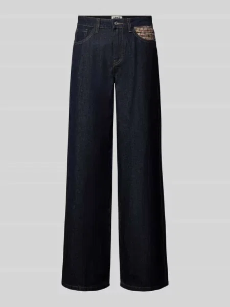 Jeansy o kroju wide fit z detalem w kratę Only granatowe