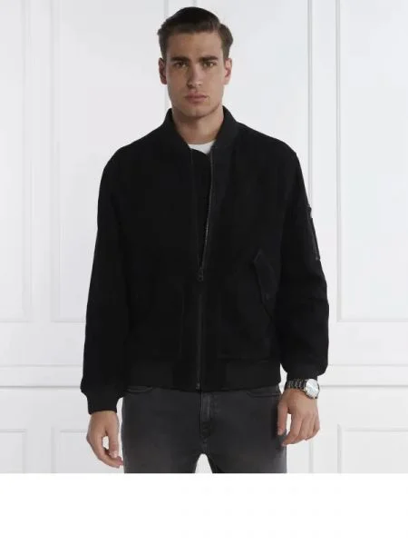 HUGO De piele geacă bomber Leato negru