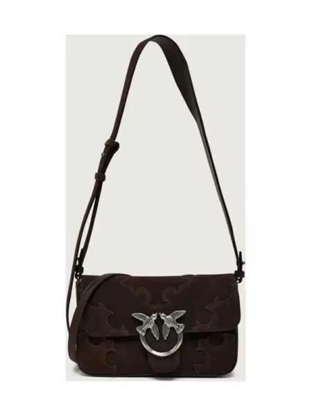 Pinko Geantă pe umăr LOVE ONE SLOUCHY MINI | piele întoarsă maro