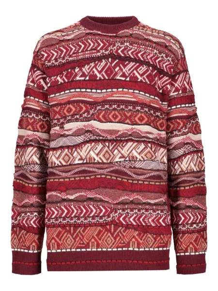 Pulover Laneus cu imprimeu geometric cu decolteu rotund roșu