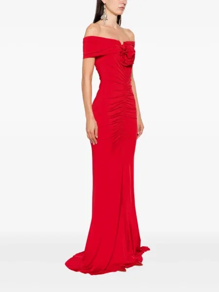 Rochie maxi Nissa cu model floral de costum roșu