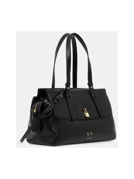 Armani Exchange torebka shopper z imitacji skóry czarna