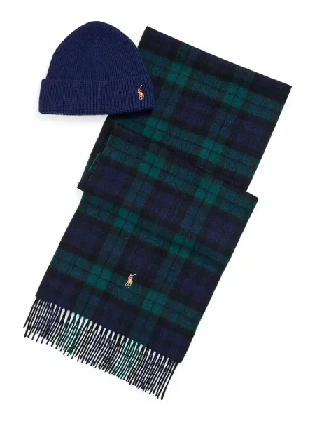 Volnena kapa in šal Polo Ralph Lauren mornarsko modra