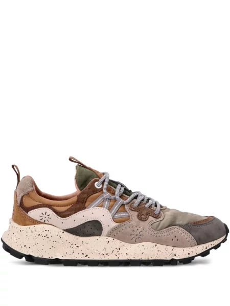 Sneakerși Flower Montain din piele cu model floral maro