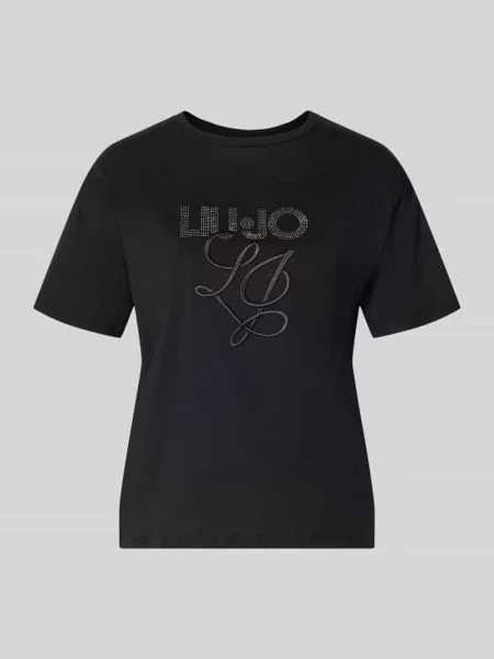 T-shirt z wyhaftowanym logo i obszyciem ozdobnymi kamieniami Liu Jo White czarna