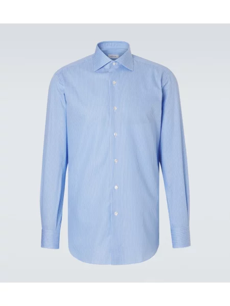 Cămașă Brioni cu dungi din poplin albastru