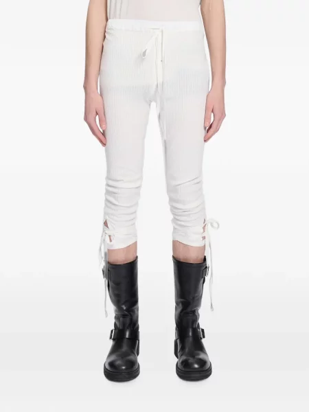 Decupat pantaloni Ann Demeulemeester cu șireturi din dantelă alb