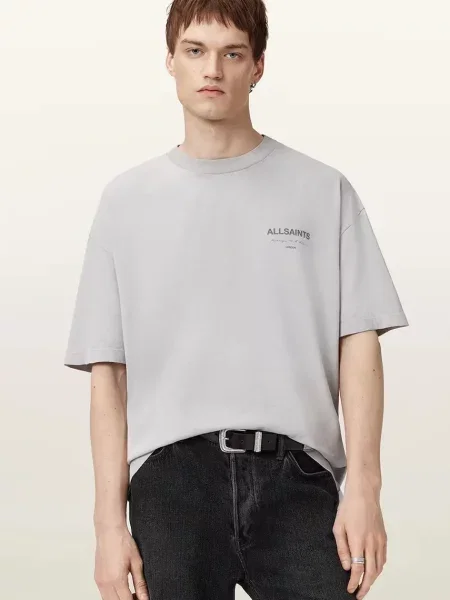 Тениска AllSaints FUTURE с принт сиво