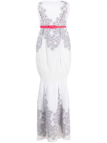 Rochie maxi Gemy Maalouf cu model floral de costum alb