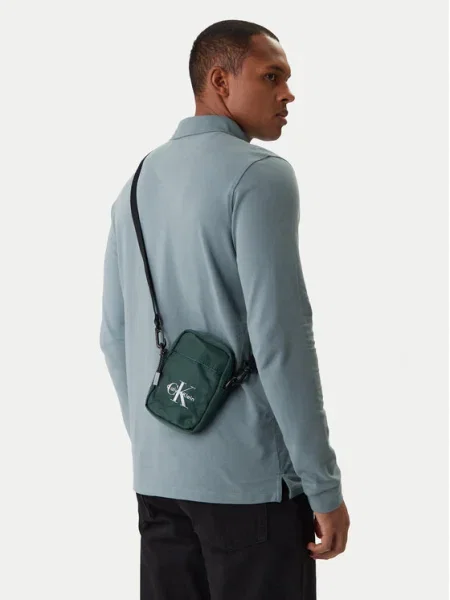 Geantă crossover Calvin Klein Bold Logo Slim Reporter verde