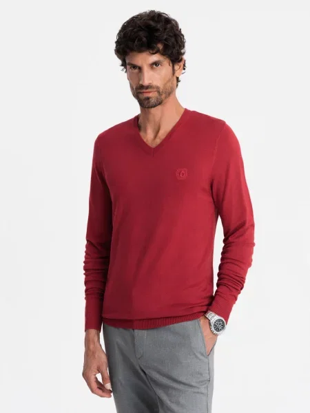 Elegantný sveter Ombre s výstrihom do v červená
