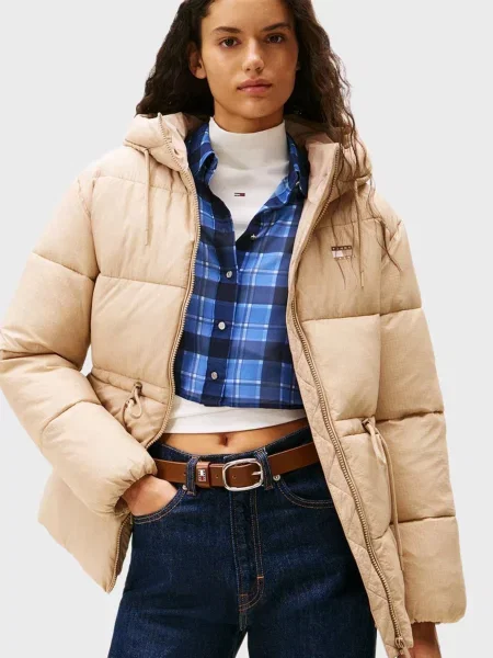 Джинсовая куртка Tommy Jeans с капюшоном бежевая