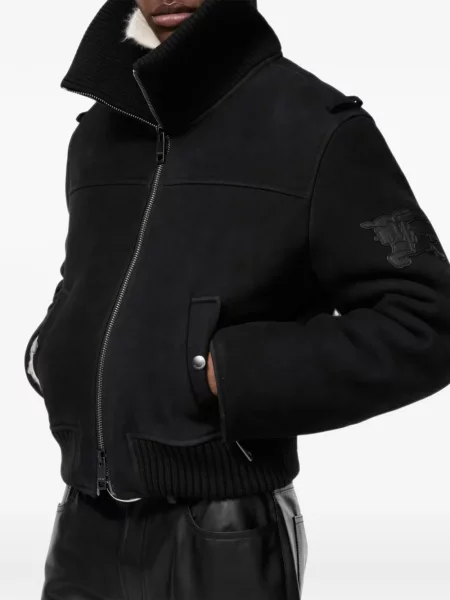 Geacă Burberry din piele de căprioară negru