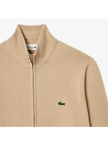 Lacoste Monochromatyczny Sweter Z Wysokim Kołnierzem I Zamkiem Błyskawicznym czarny