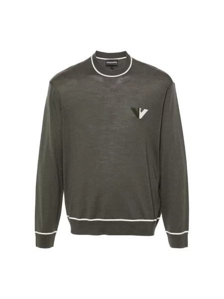 Sweter Emporio Armani wełniany z długim rękawem z logo szary
