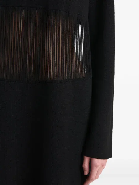 Rochie midi Khaite cu franjuri până la genunchi de costum negru