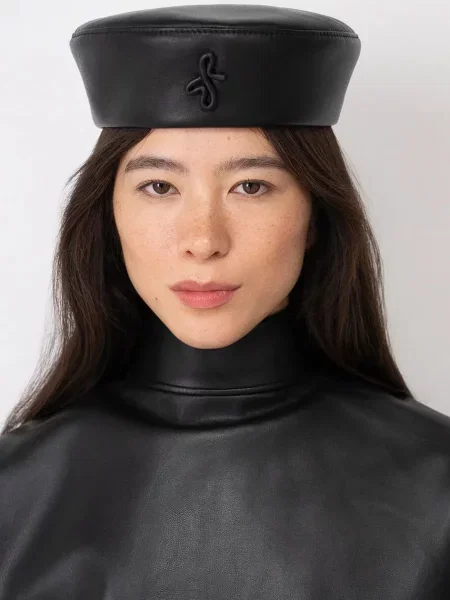 RUSLAN BAGINSKIY căciulă de damă din piele Leather Pillbox Hat negru