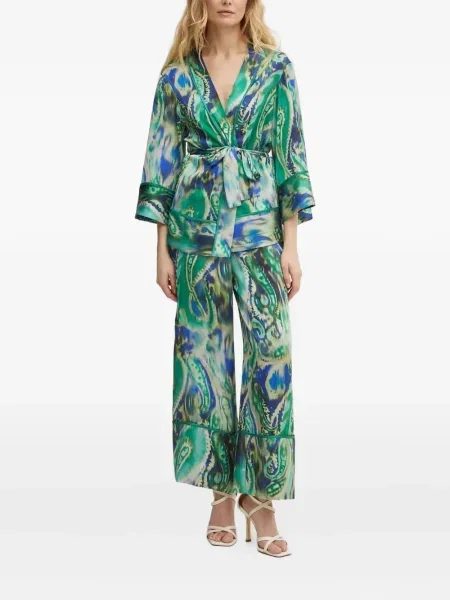 Pantaloni Simona Corsellini cu imagine cu model paisley verde