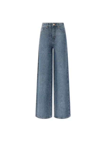 Jeansy Self-portrait skórzane z kryształkami niebieskie