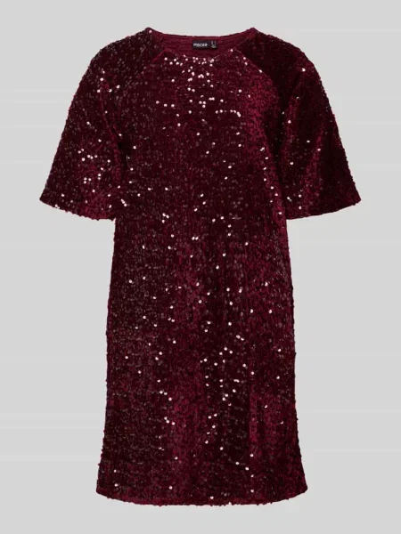 Sukienka koktajlowa wąska z cekinowym obszyciem model ‘KAM’ Pieces bordowa
