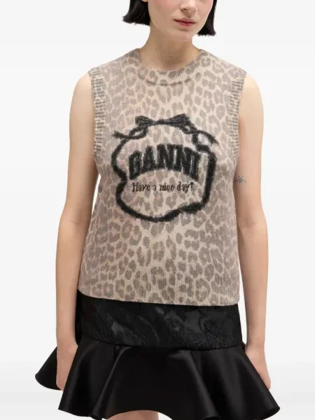 Vestă Ganni cu imagine cu model leopard maro