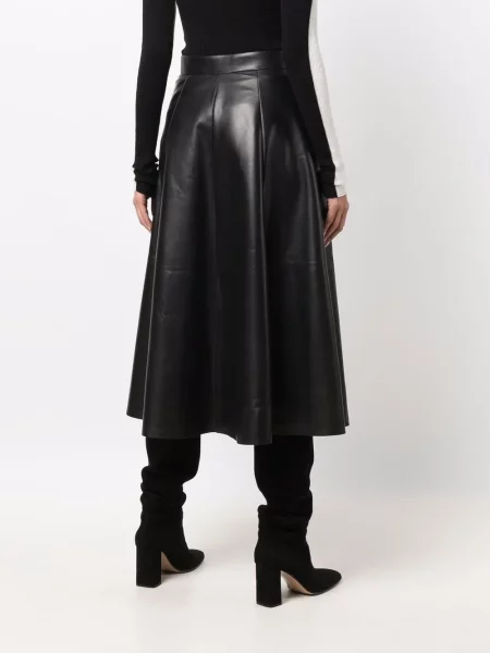 Кожена пола Ralph Lauren Collection до коляното черно