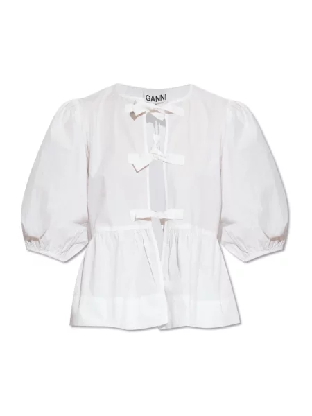 GANNI bluzka Cotton Poplin Peplum gładka biały