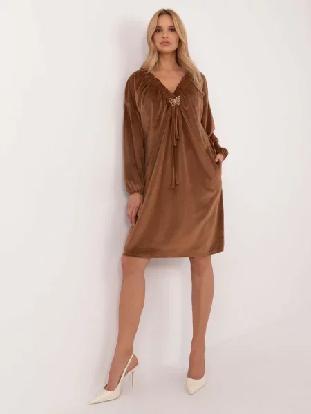 Rochie Fashionhunters din velur de costum maro
