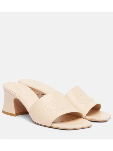 Papuci tip mules Chloé din piele bej