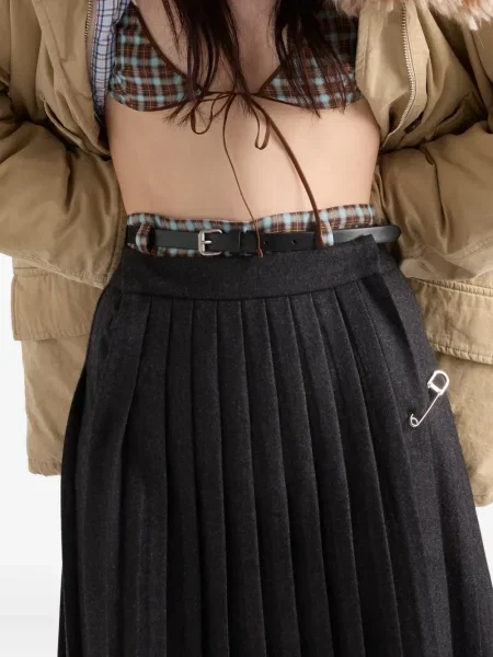 Fusta plisata Prada plisată până la genunchi gri