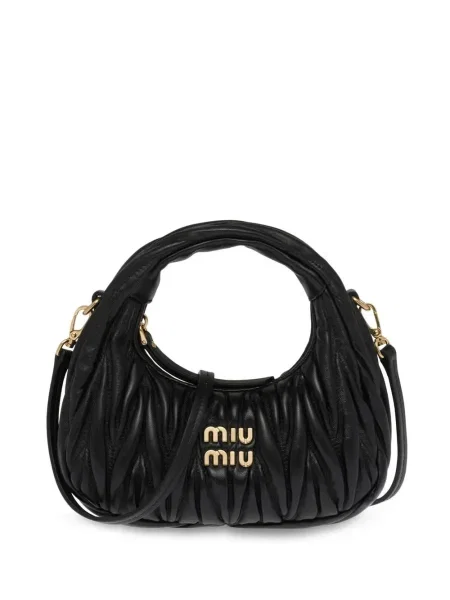 Kožna shopper torbica Miu Miu crna